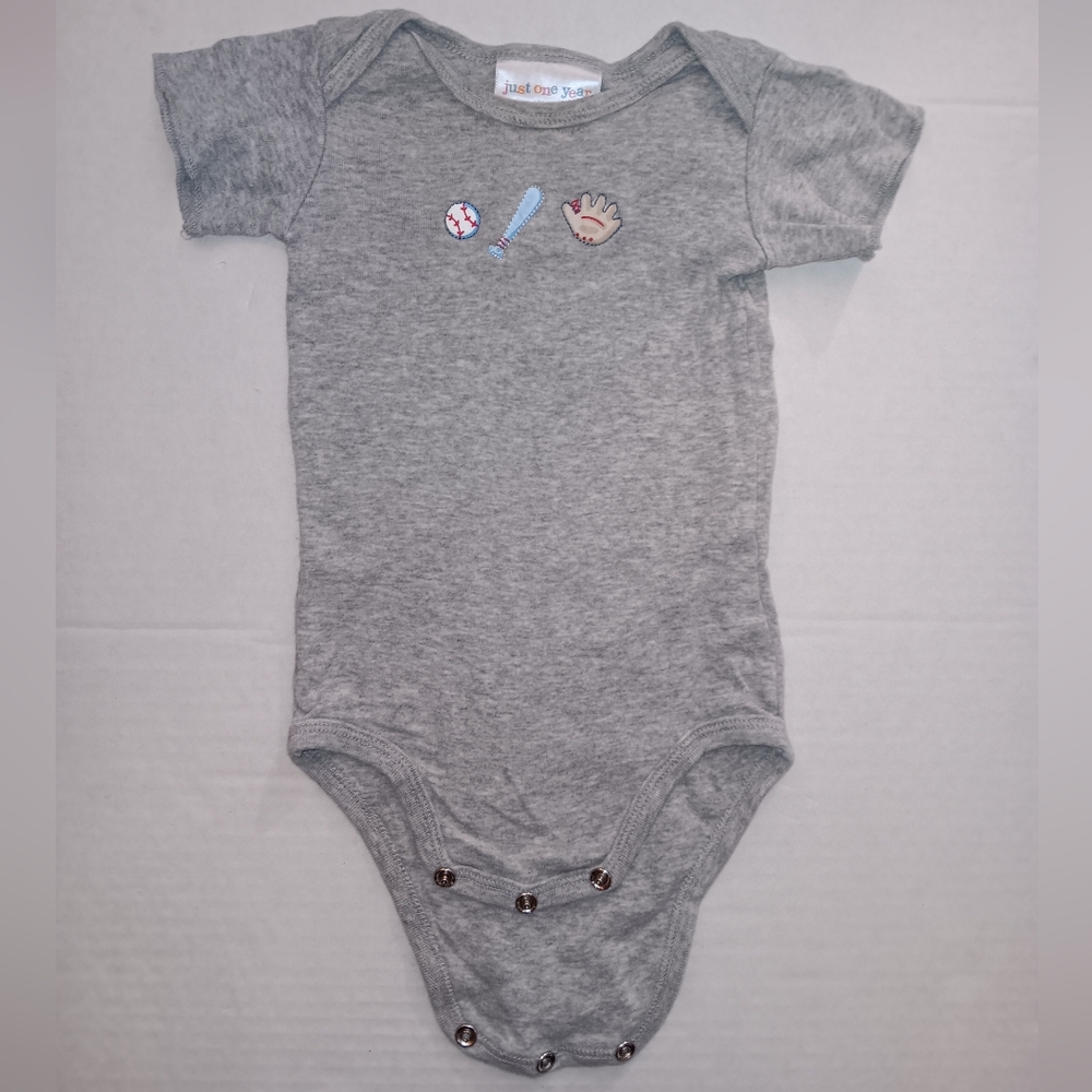 Gray Kids One Piece Onesie with Sports Theme Baseball Bat Mitt